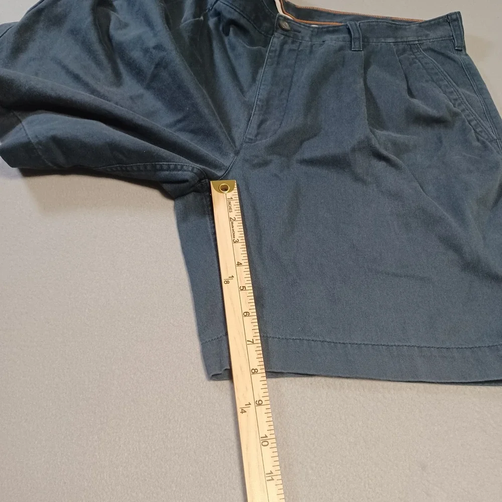 Savane Mens Pleated Chino Shorts Navy Blue Size 38 Cotton Blend Side Pocket